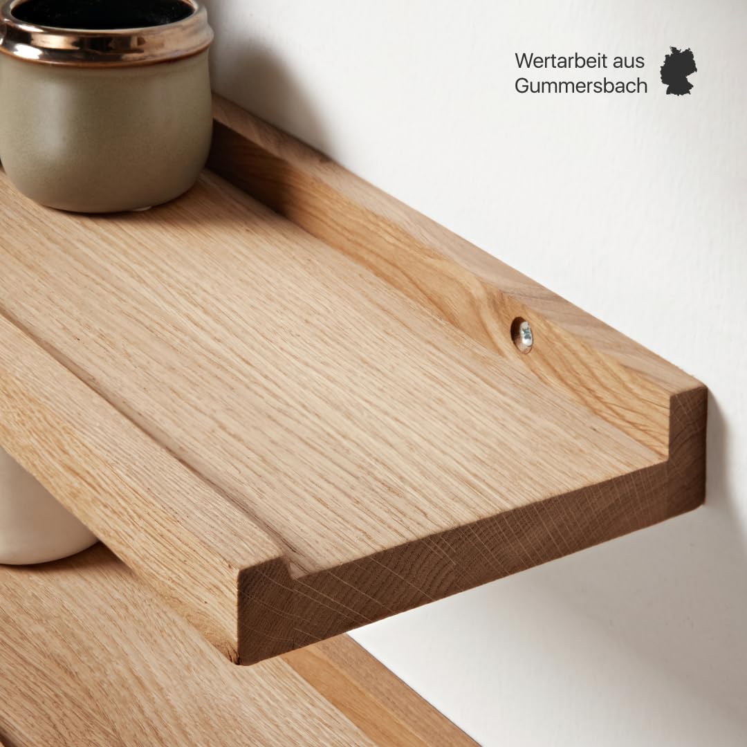 BestLoft.de Bilderleiste Holzregal Wand Regal Bilderleiste Eiche Floating Shelf Flur Regal Holz Deko Wand Wandregal Holz massiv (Eiche Hell, Breite: 60cm / Tiefe: 15cm)