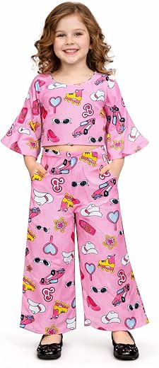AKDYUG Attractive Printed Top &amp; Palazzo Set for Baby Girl