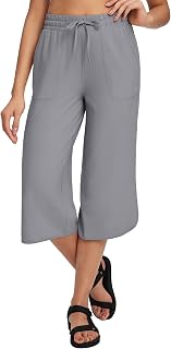 baleaf Women's Hiking Capri Pants UPF 50+ Quick Dry for Travel | Lightweight, 4-Way Stretch, for Summer Travel Walking, Dress up or down, Wide Leg, Bottom Split Design, Casual Wear