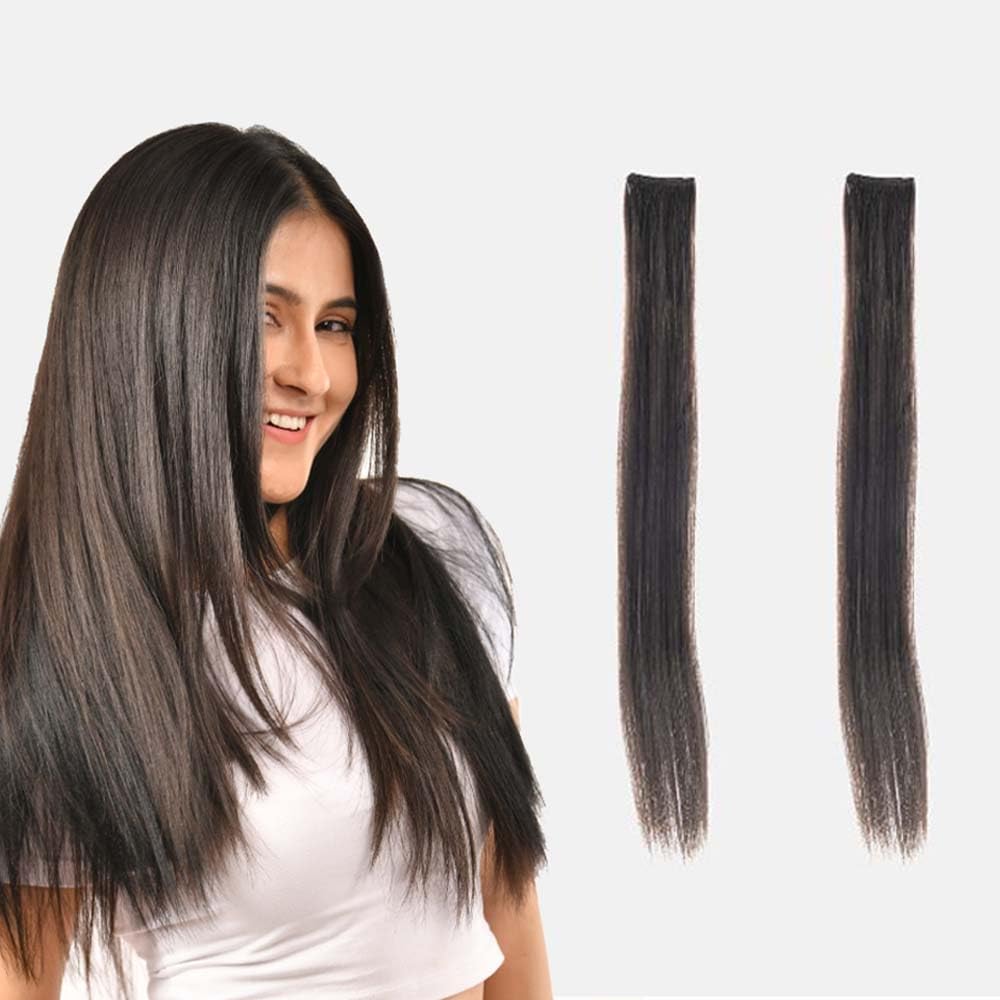JustClipIt Cindy Colour Hair Strands – 2 PCs Clip-In Hair Extensions for Women | 18 Inch Natural Brown | Heat-Resistant & Reusable Hair Streaks for Instant Highlights & Styling-image-6