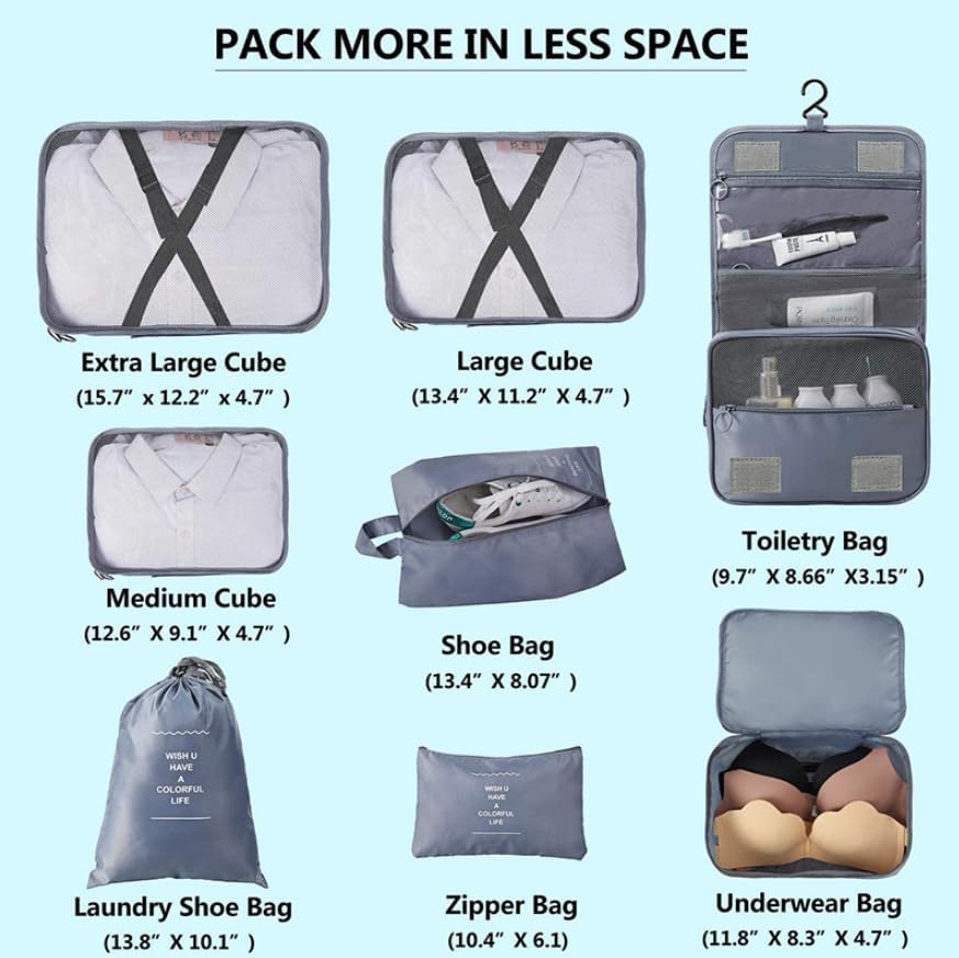 Miniatura 2 de 8 cubos de equipaje para viajes, cubos de viaje para maletas, organizadores de equipaje ligeros, bolsa esencial de viaje con bolsa de artículos de