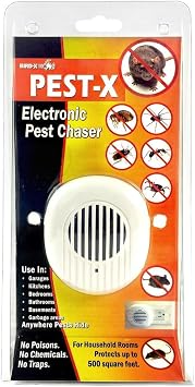 Bird-X Pest-X, Rodent and Insect Chaser, Ultrasonic Plug-in Device for Indoor Areas, Covers up to 500 sq. ft., 110 Volts, Pack of 2, 2.5" W x 3.25" H x 1.15" D