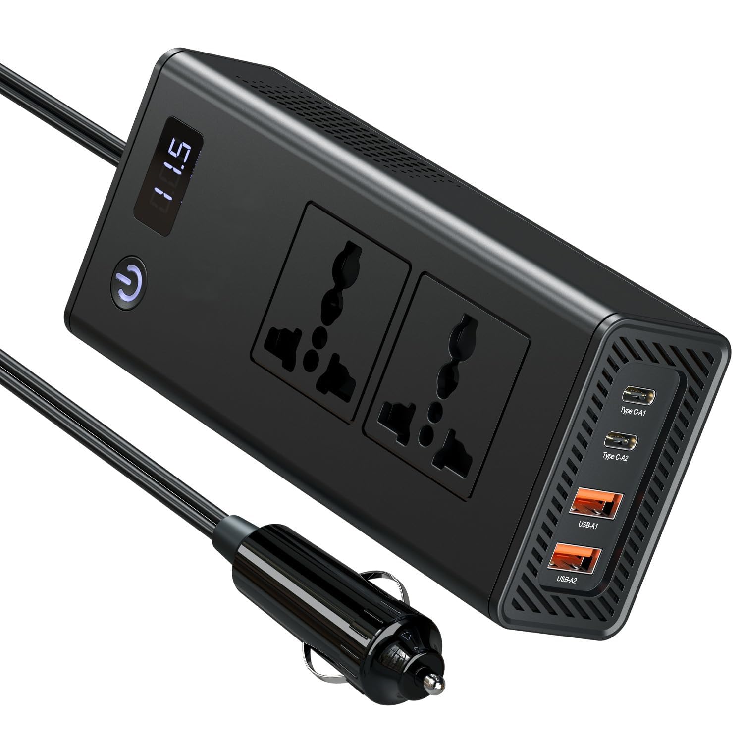 Zaptor 200W Car Power Inverter, 20W USB-C PD & 36W Dual USB-A Fast Charging, 6-in-1 Car Charger Adapter with Voltage Display, Multi-Protection, DC 12V to AC Converter for Car, Travel, Black-image-43