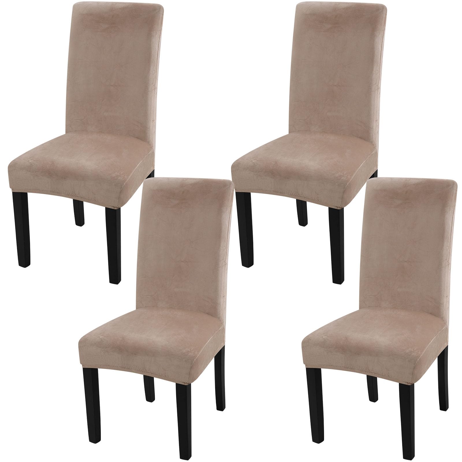 Fuloon Stuhlhussen Samt, Universal Stuhlüberzug 4er Set Stretch Stuhlbezug Protector Cover, Abnehmbar Waschbar Chair Cover für Hotel, Esszimmer, Zeremonie, Bankett Hochzeit Party,Khaki