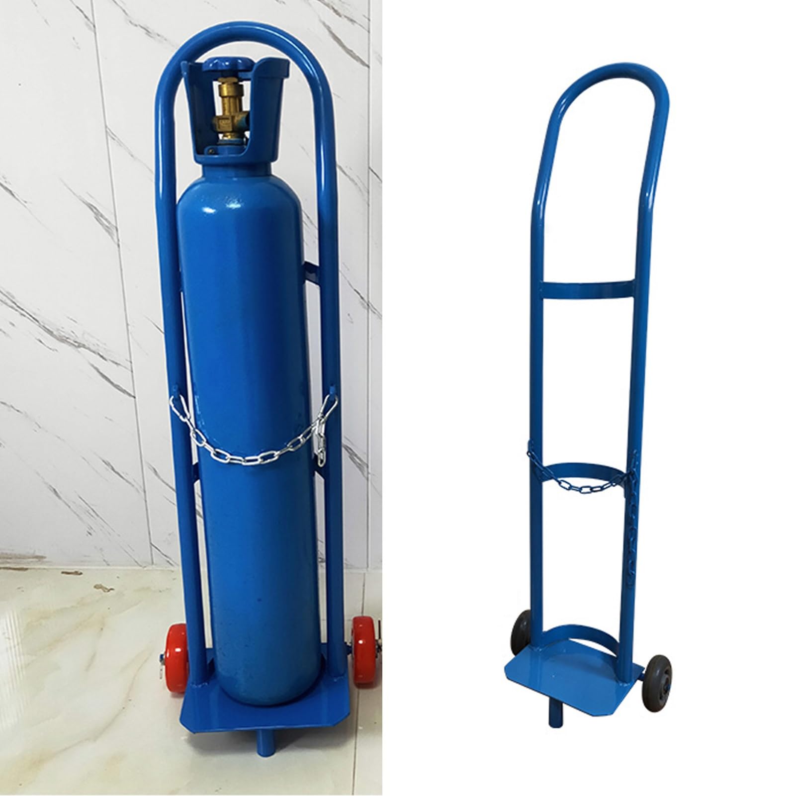 WQPMNYG Oxygen Tank Holder Cart for Single D/E Cylinder, 2-Wheel Medical Dolly, Adjustable Height 37.4"/43.3", Portable Oxygen Tank Rack for Home & Nursing Home (Blue)