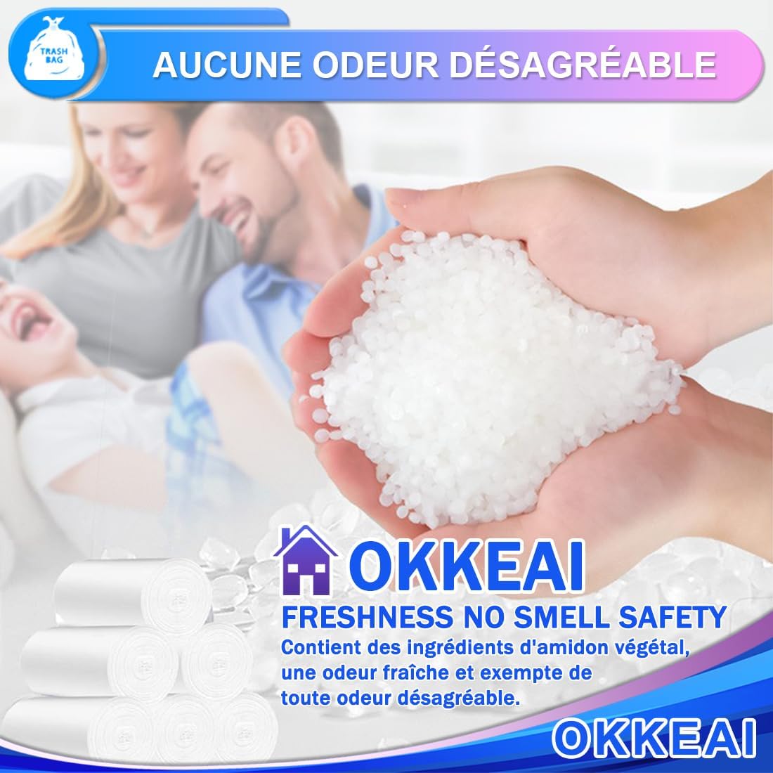 OKKEAI 120 Pezzi Sacchetti Spazzatura 10L,45x50cm,Sacchetti Spazzatura Piccoli Antistrappo, Alta Qualità, Durevoli e Antiforo, Sacchi Pattumiera per Cucina, Bagno, Soggiorno (Bianco)