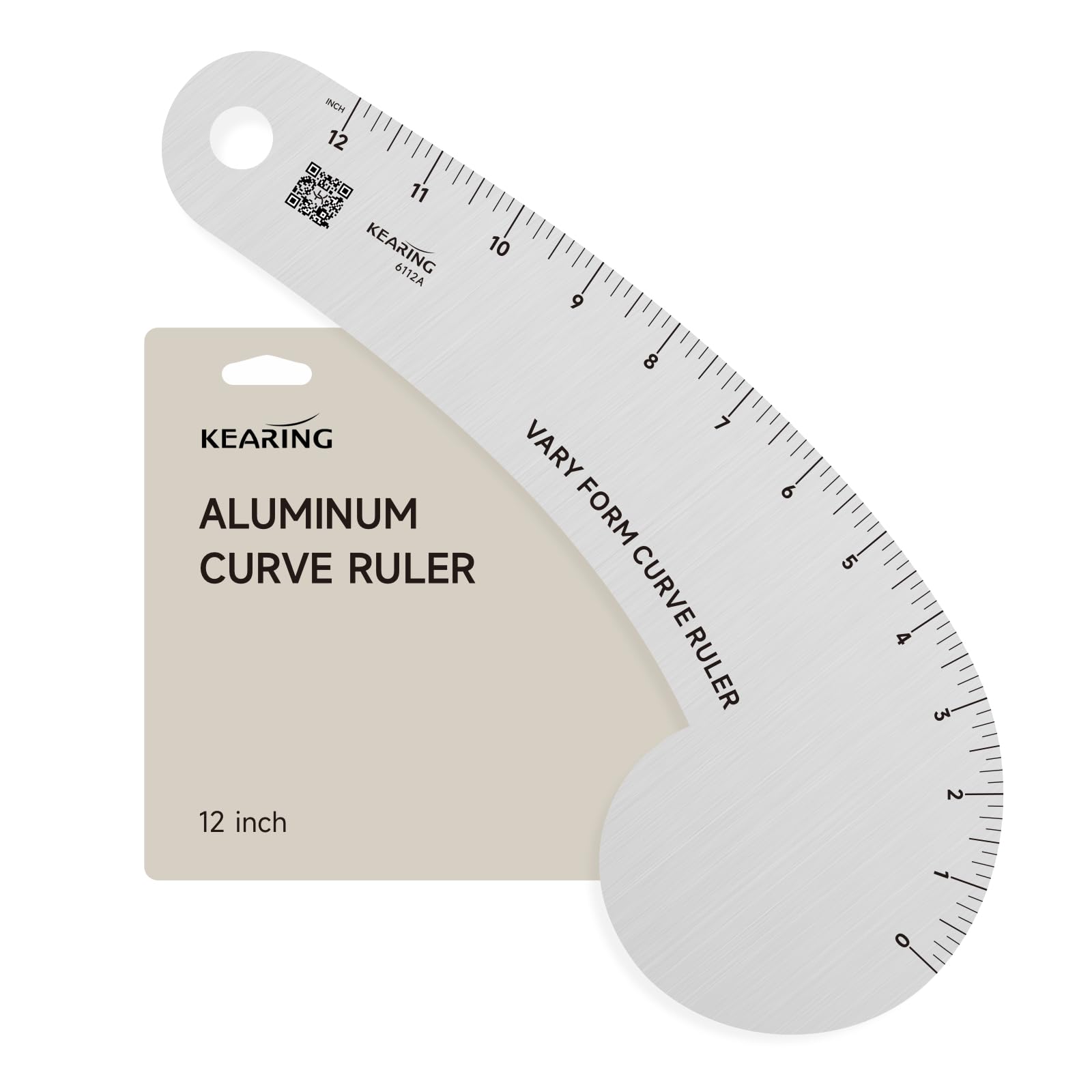 Kearing Sliver 12" French Curve Ruler For Pattern Making, Aviation Aluminum Hip Form For Measuring Sewing