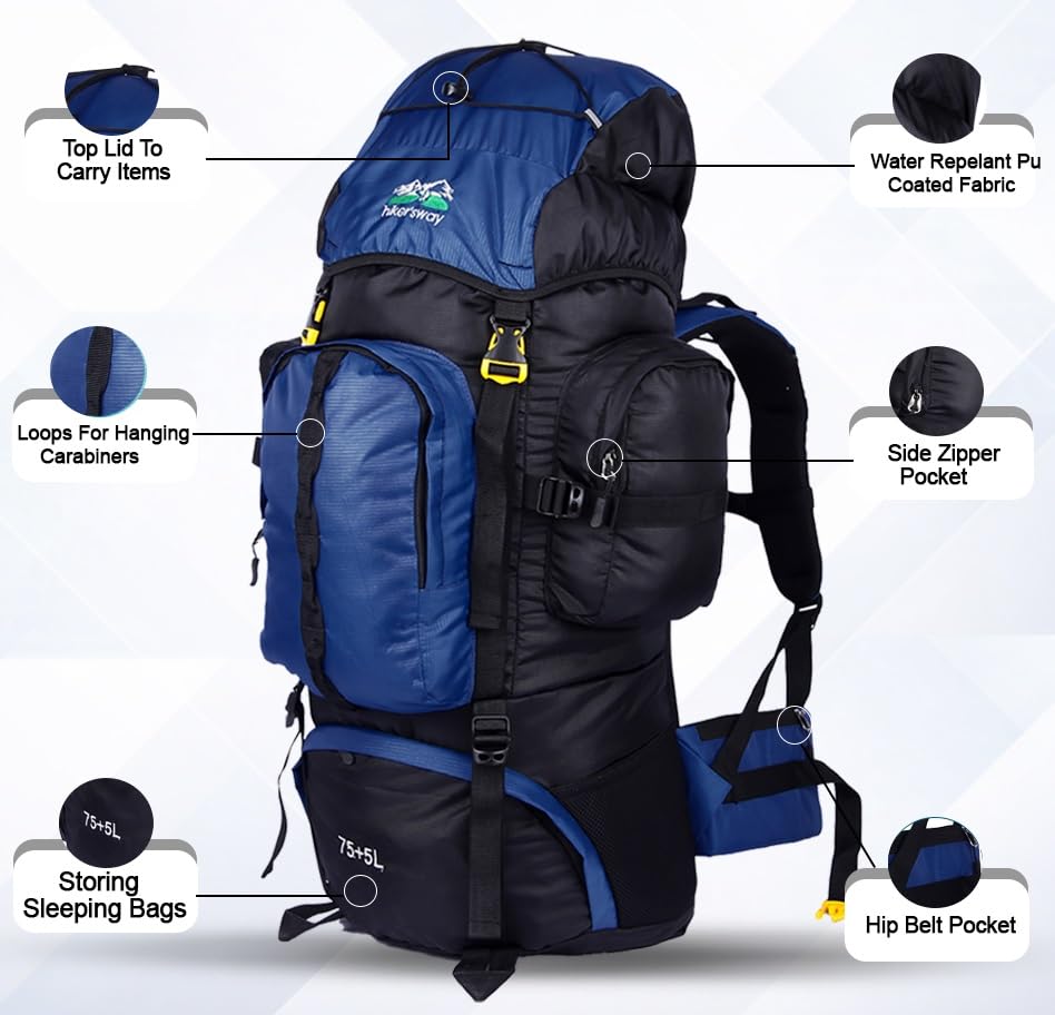Image of hiker's way 75+5 Ltrs Rucksack bags Rucksacks for men Trekking bags for men backpacks Travelling Bag For men and women with waterproof compartment with rain cover