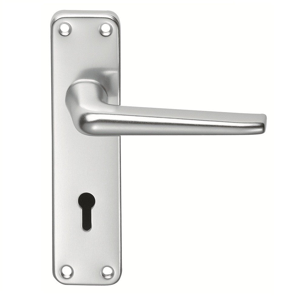 Lever Latch (Face Fix) on Short Backplate Door Handle (Pair) - Finish - Satin Anodised Aluminium (SAA)