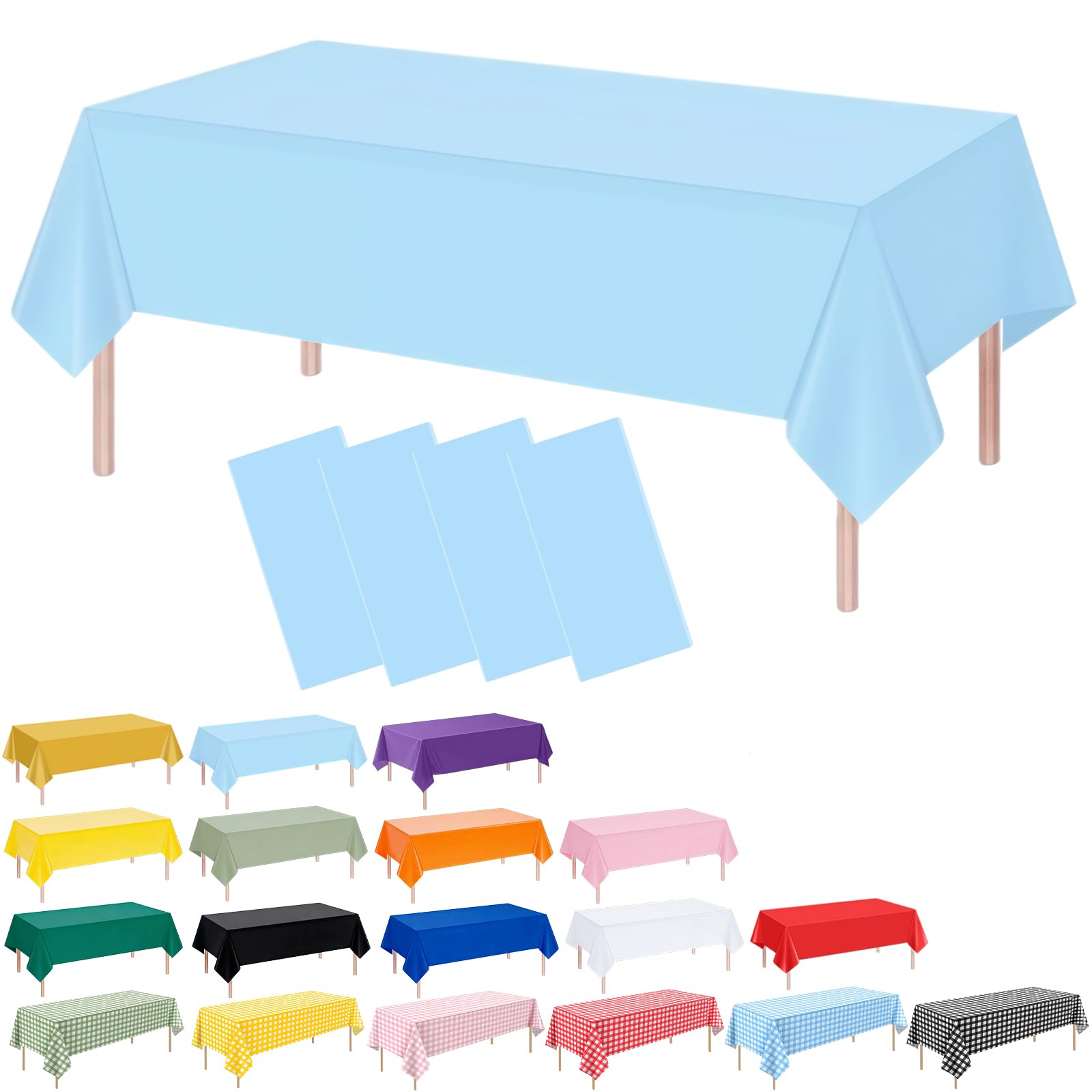 4 Pack Blue Disposable Plastic Table Cloths, 137 x 274 cm PEVA Tablecloths for Rectangle Tables, Waterproof Wipe Clean Party Table Covers for Wedding Birthday Picnic BBQ