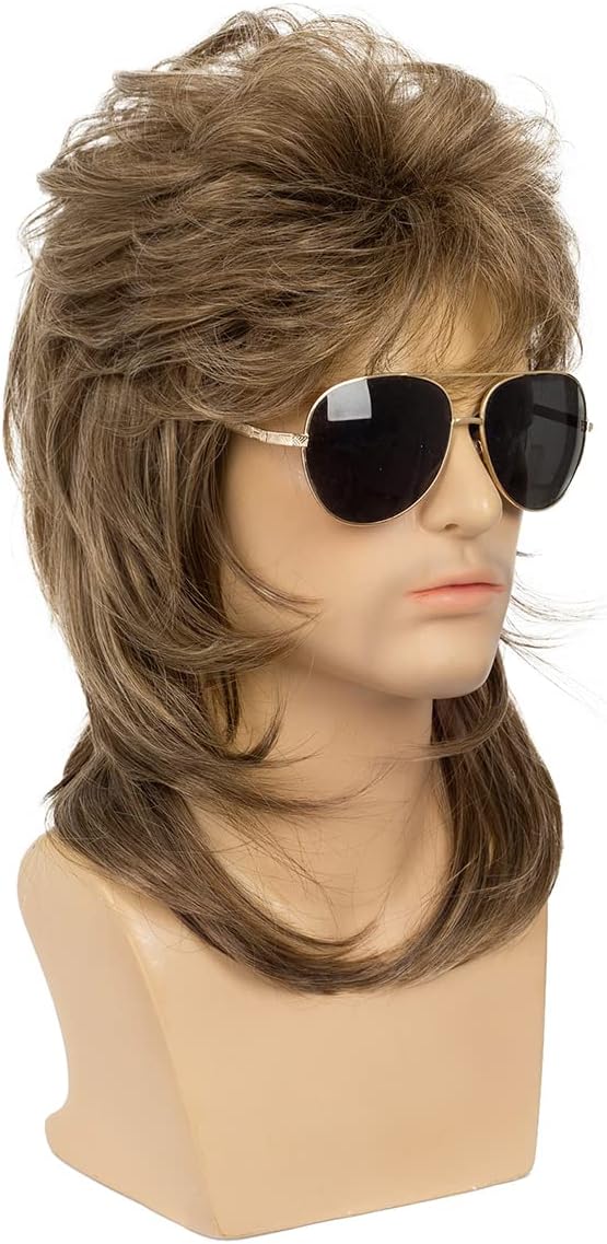 Baruisi Mullet Wigs for Men 70s 80s Halloween Costume Cosplay Wig,Light Brown - Image 5