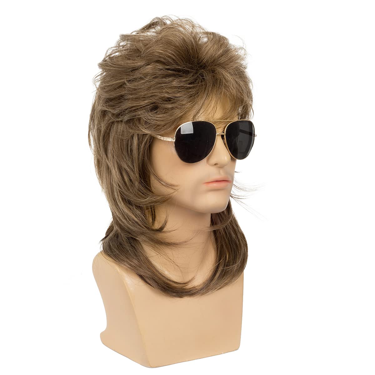Mens Mullet Wig 70s 80s Halloween Cosplay Costume Wigs for Fancy Dress,Light Brown