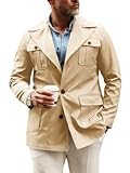 Mens Lightweight Safari Jacket Casual Military Button Up Multi-Pocket Cargo Coat Outwear