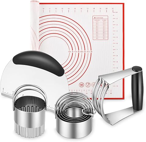 Pastry Cutter, Biscuit Cutter, Dough Scraper, Baking Mats Set (5 Pcs)