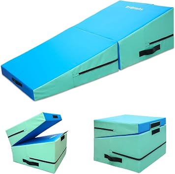 Triclicks Foldable Incline Gymnastics Mat, Wedge Gymnastics Mat, Cheese Wedge Skill Shape Tumbling Mats with Carry Handle, 60 x 60 x 43cm, Yoga Mats for Home Fitness Aerobic Exercise