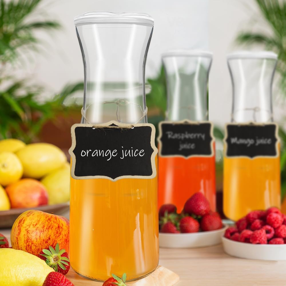 3 Pack 34 Ounces Glass Pitchers Wine Carafe Decanter with Acrylic Lid Narrow Neck Glass Carafes Easy Pour Bottles for Water Juicing Iced Tea Beverage Wine Mimosa Bar Supplies