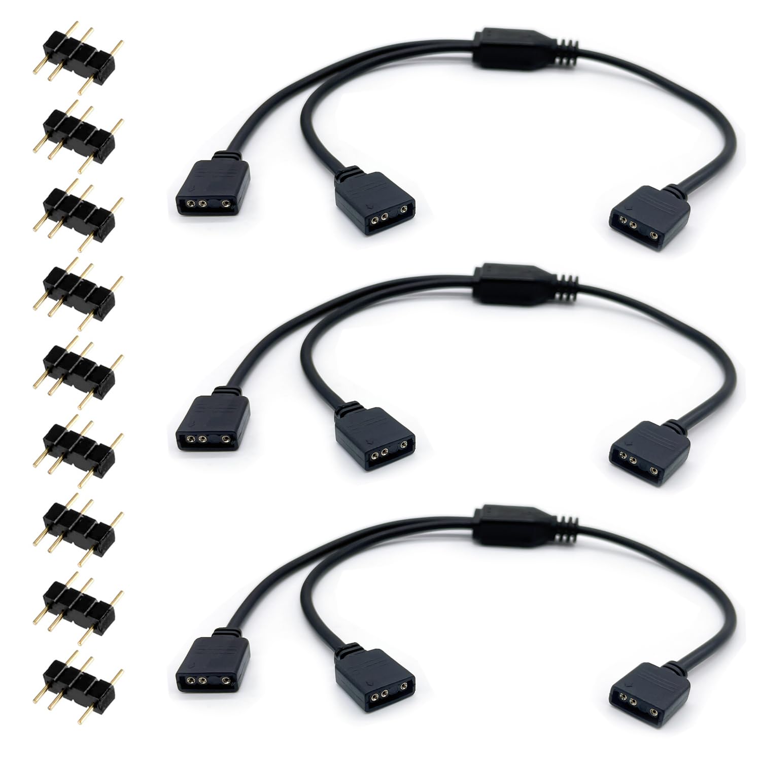3-Pack 5V 3Pin ARGB 1 to 2 Female to Female ARGB Cables, 1-to-2 Addressable RGB Spliter Extension Cable with Male Pins, Used For Computer Chassis, CPU