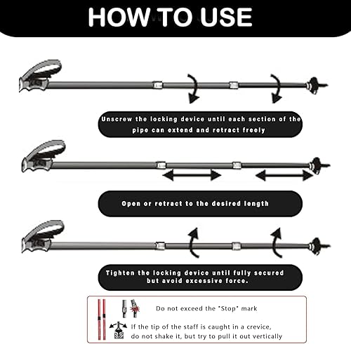 Miniatura 3 de Bastón de senderismo retráctil de aleación de aluminio, bastones de senderismo portátiles adecuados para actividades al aire libre como montañismo,