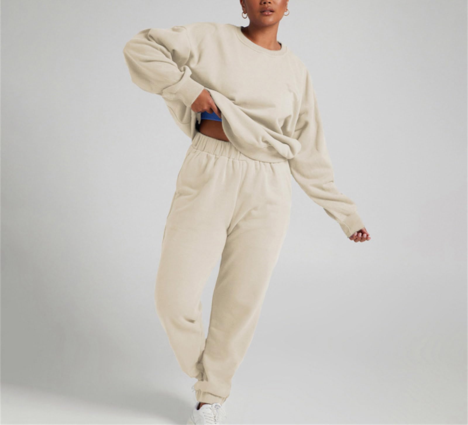 Suncolour Completo da Donna in Due Pezzi Felpa Pullover e Pantaloni da Jogging Tuta Calda Set di Tute Casual da Donna