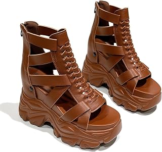 Women's Chunky Platform Gladiator Sandals Peep Toe Hollow Wedge
