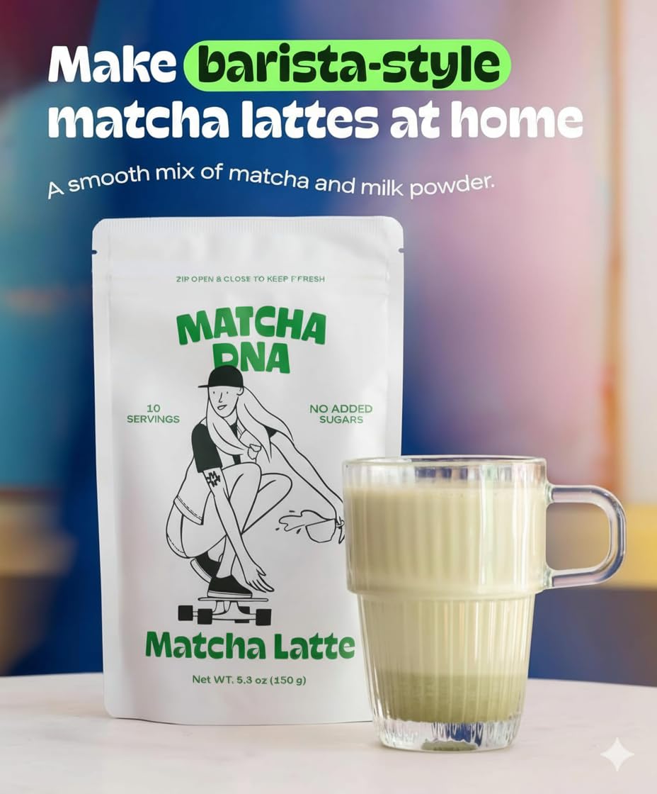 MatchaDNA Matcha Latte Sweet Matcha Latte Powder with Milk No Sugar Added Green Tea Lattes Mix for Hot — view 7