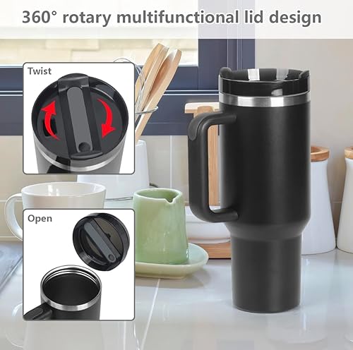 Miniatura 6 de PureElement Adventure Quencher H2.0 - Vaso de 40 onzas con asa y pajilla, fácil agarre, diseño aislado de acero inoxidable de doble pared,