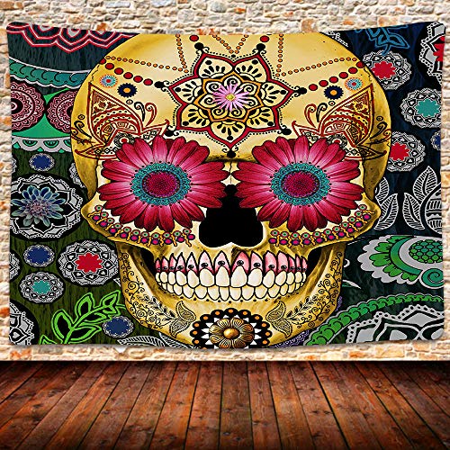 Sugar Skull Tapestry, Day of The Dead theme Wall Art Bohemian Skull with Flowers Home Decor Tapestries for Bedroom Living Room Dorm Office 80x60 Inches GTZYUH115