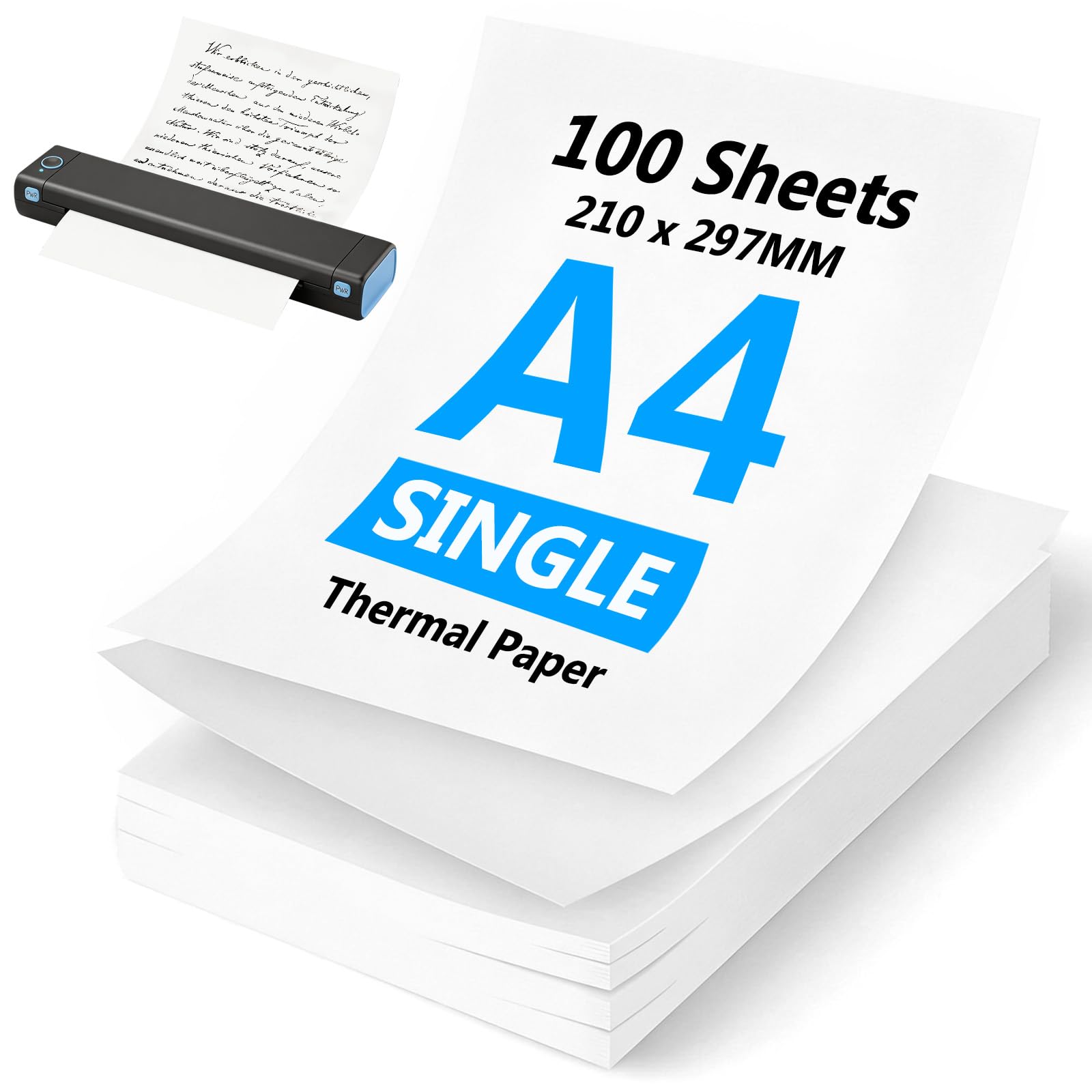100 Sheets A4 Single Thermal Printer Paper,8.27x11.69 inch/210x297 mm,Smooth Printing Clear Image,Compatible with A4 Thermal Printers,Ideal for Home Office School Contracts Invoices Labels