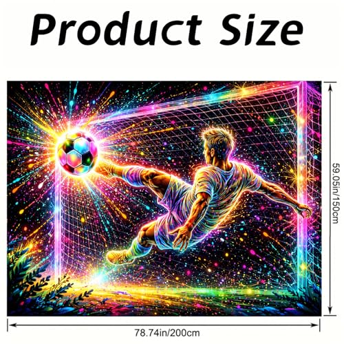 Image of Nuxovilar Neon Soccer Goal Wall Tapestry Polyester 78.74x59.05 In | Glow Poster Trippy Wall Art Sports Decor UV Backdrop Bedroom Game Room Dorm Space (Volley Kick Soccer Goal)