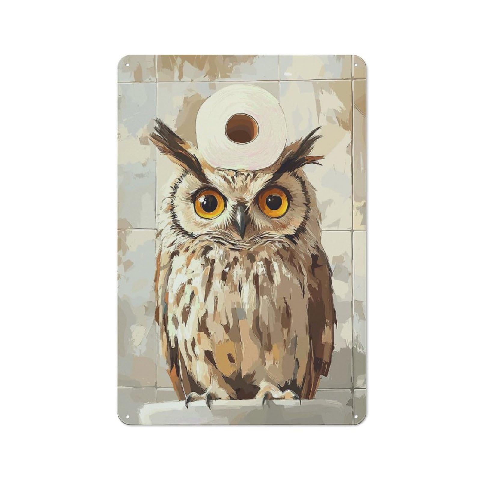 Junmoney Style-24 Owl With Toilet Paper Hat Urban Metal Wall Decor 30X20cm, Metal Wall Art Sign For Loft, Studio, Office Or Creative Room