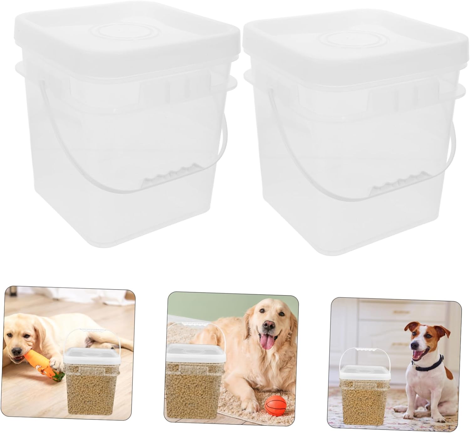 VOSAREA 2pcs Food-grade Airtight Storage Buckets for Dog Food Dry Ingredients Seal Lid and Moisture Containers for Kitchen Organization