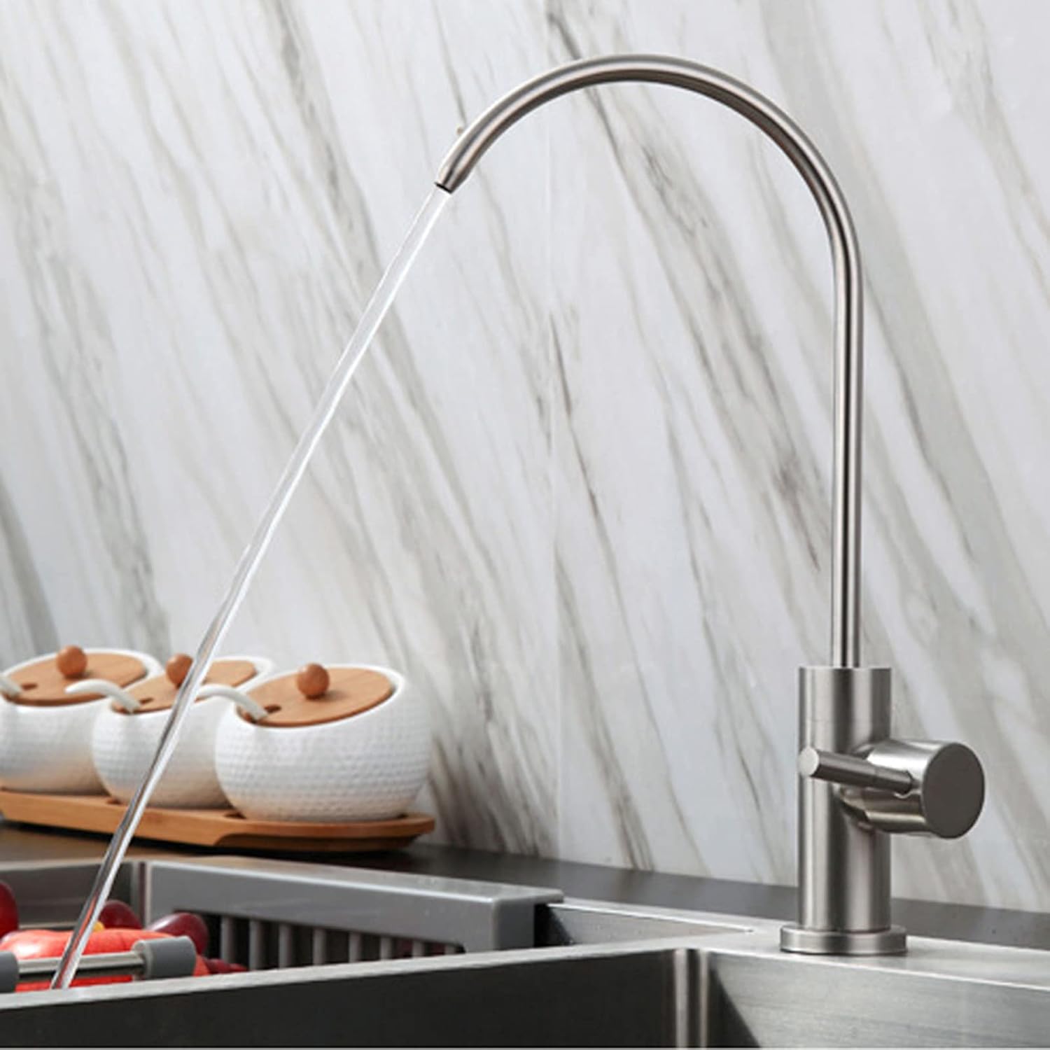 Kitchen Faucet, 360°Rotation Water Purifier, Stainless Steel Single Cold Tap, Handle Hole Sink, Brushed Finish,4 Points(4 Points)