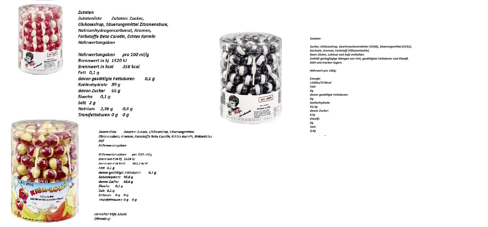 300 Küfa Lutscher Mix Lolly aus Brausekugel/Alster-Lolly/Kibalutscher a 17g einzeln verpackte Kugel-Lollis