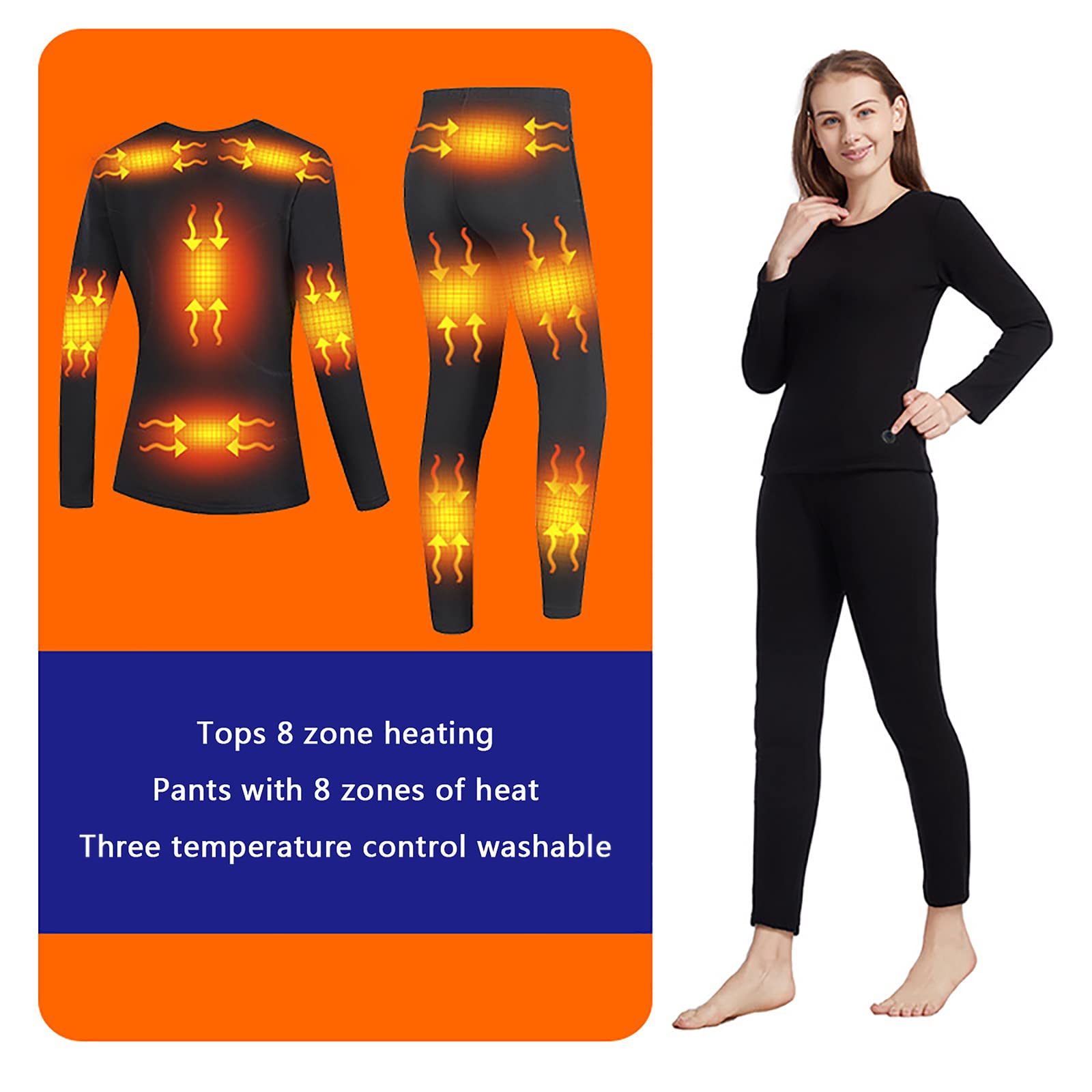 Generic Ropa interior térmica calefactable, 16 zonas climatizadas 3 velocidades control de temperatura invierno ropa base para el día a día