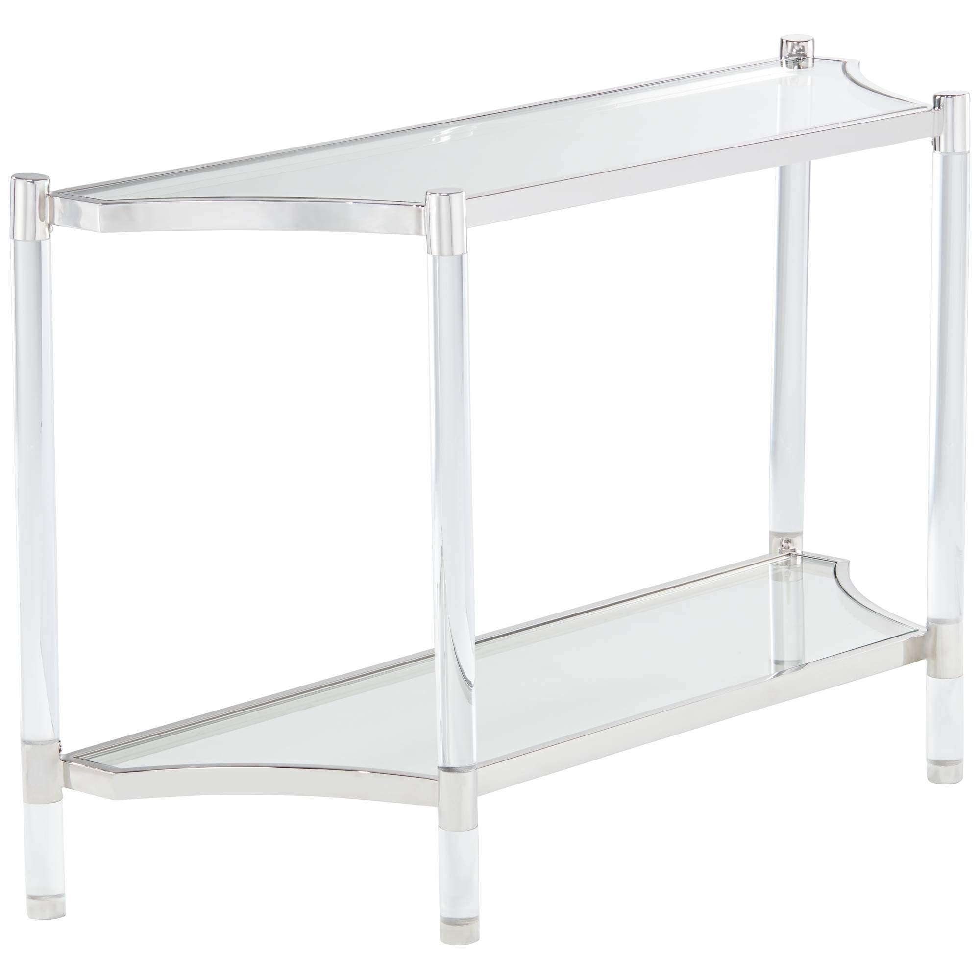 55 Downing Street Erica Modern Shabby Chic Acrylic Rectangular Console Table 48" x 16" with Shelf Clear Thin Sleek Legs for Living Room Bedroom