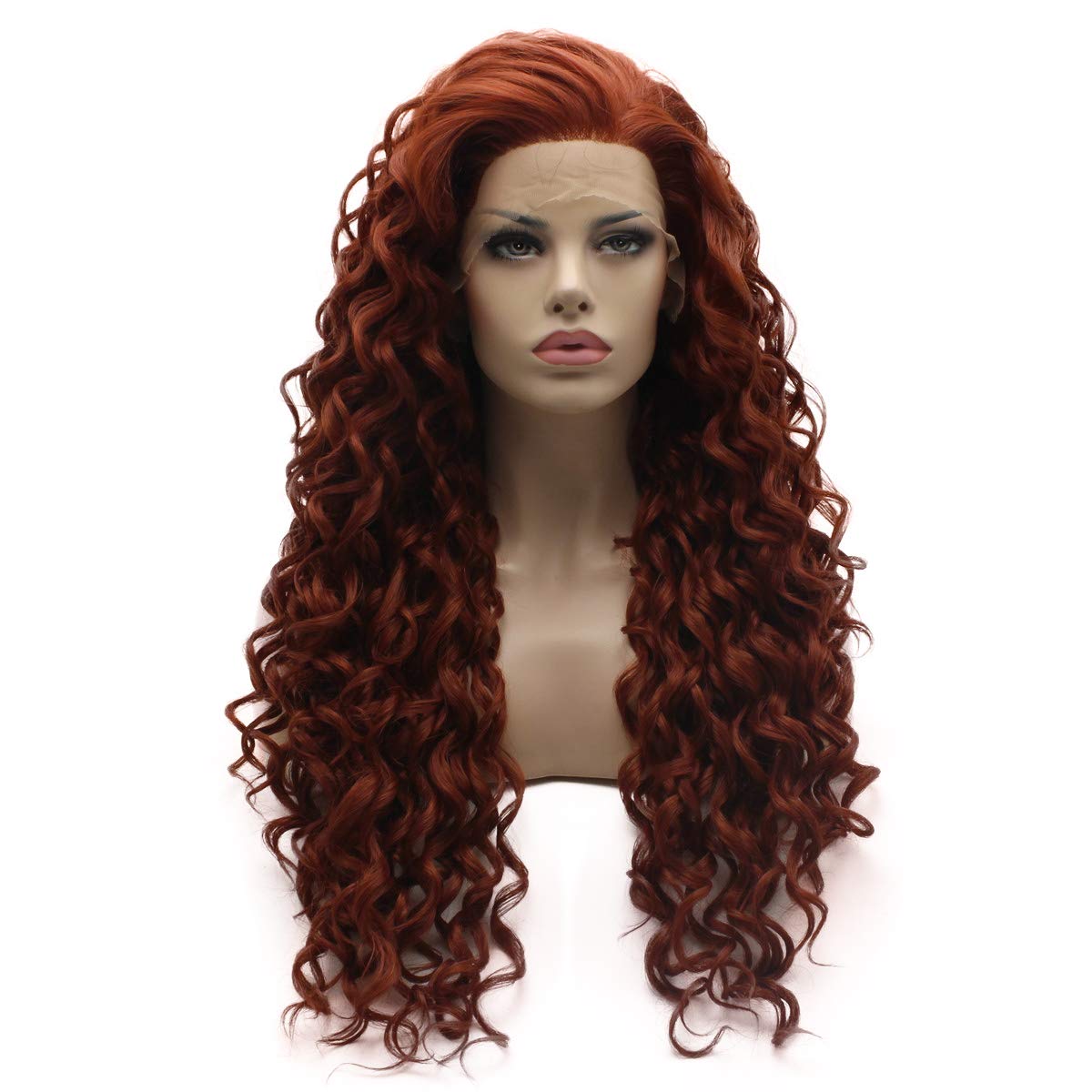 Lushy Lace Front Synthetic Kinky Curly Long 26inch Burgundy Heavy Density Realistic Wigs