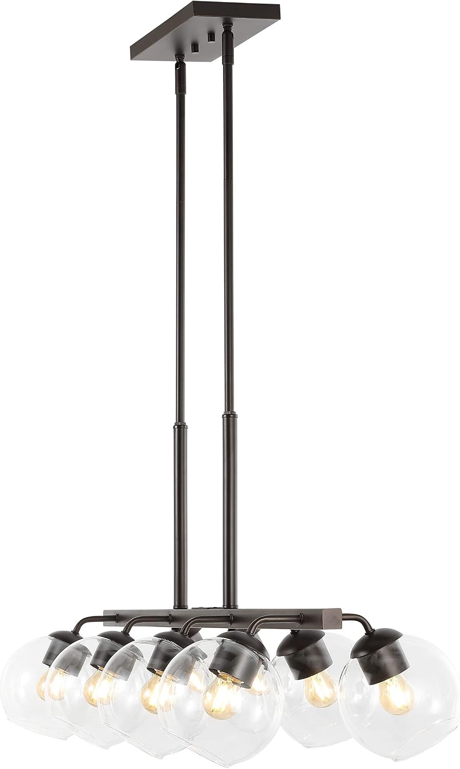 JONATHAN Y 33.5" Oil Rubbed Bronze 8-Light Farmhouse Bohemian Iron Linear LED Pendant, Clear Glass Shade for Kitchen Island, Dining Room, Sloped Ceiling Compatible JYL7570A