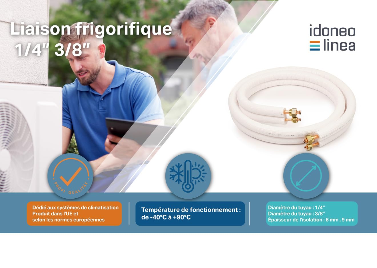 Liaison frigorifique 1/4 3/8 | Tuyau de Cuivre Tube en Cuivre pour Climatiseur| Tuyau clim 1/4 3/8 | Tube climatisation split| 9000/12000 BTU| 1-25m(Avec Écrous, 4m)