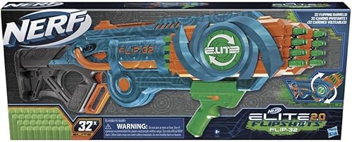 Nerf Elite 2.0 Flipshots Flip-32 Blaster, 32 Dart Barriles Flip para duplicar su potencia de fuego, capacidad de 32 Dardos, 32 dardos Nerf