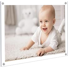 Kalami 8x10 Picture Frame Wall Mount Self Adhesive with Sliver Screws, Clear Acrylic No Drill Floating Frameless Poster Frame for Office Photo Canvas Document Gallery, Full Frame Size 10x11