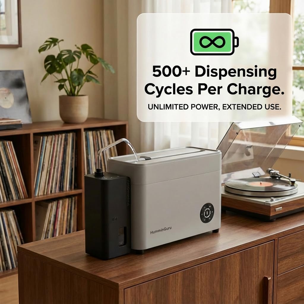 HumminGuru Automatic Water Dispenser for HG01 & NOVA Ultrasonic Vinyl Record Cleaner Machine with Built-in Water Filtration, 500+ Record Cleaning Cycles per Charge (Water Dispenser + 650ml Water Tank)