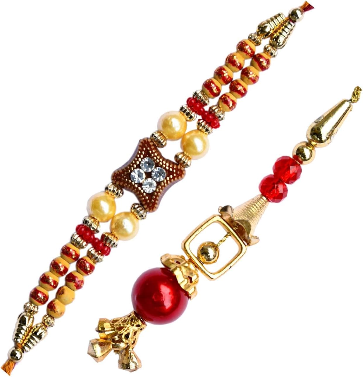 Purpledip Bhai Dooj Rakhi Set For Brother & Bhabhi In Designer Shagun Envelop With Roli Chawal Tika (rakhi38r)