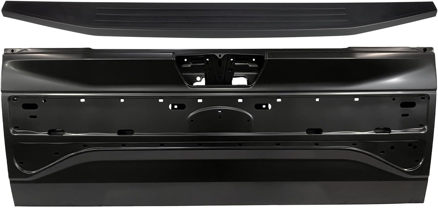 BUMPERS THAT DELIVER - Primered, Alluminum Rear Tailgate Shell/Upper Tailgate Molding 2-PC Kit Compatible with 2015 2016 2017 Ford F-150 w/Applique 15 16 17, FO1900128 FO1904136