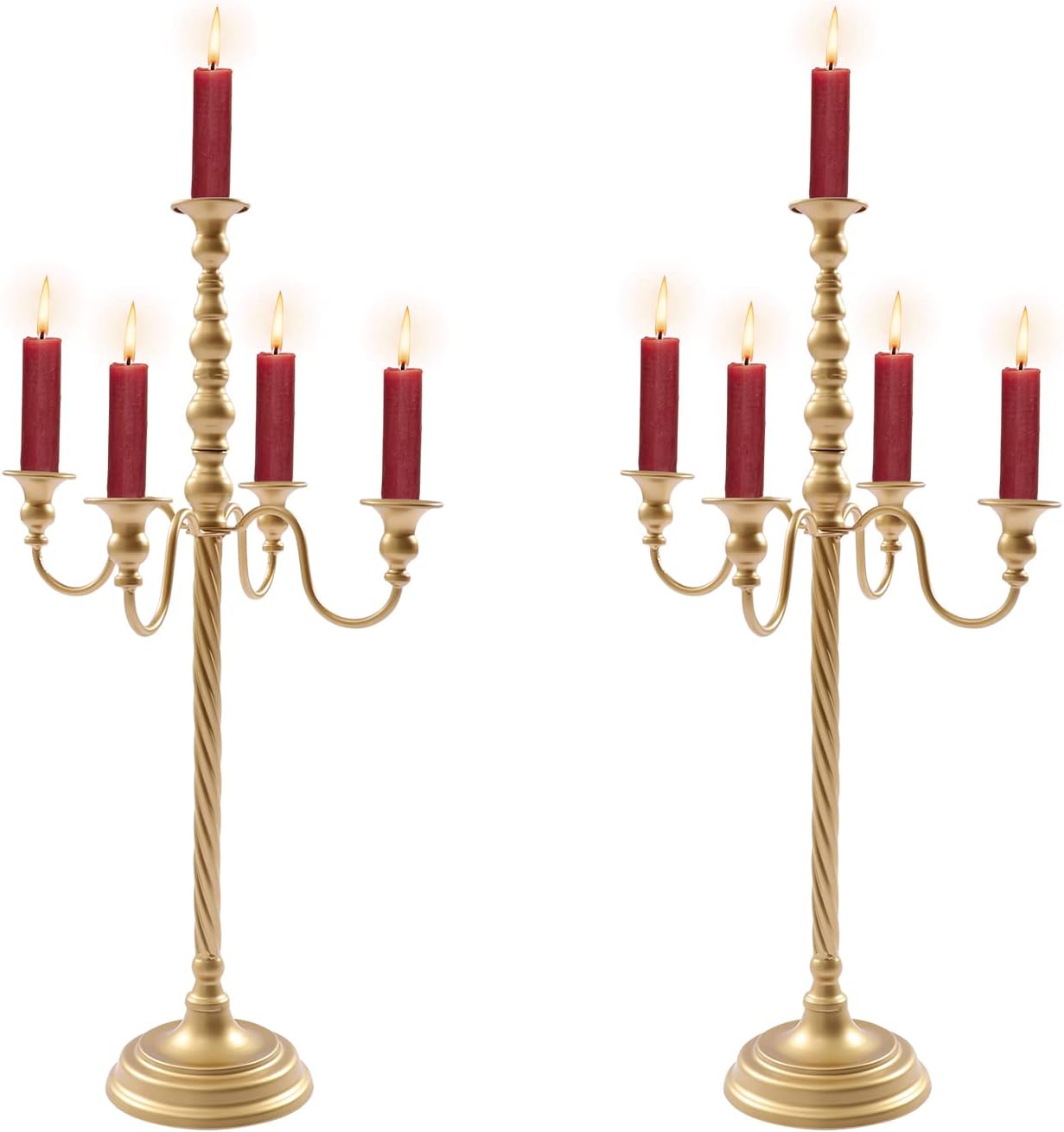 2Pcs Candelabra Tall Candle Holder - 28 inch Floor Gold Candle Holders Wedding Centerpiece for Pillar Candlestick Centerpiece Decor-5 Arm