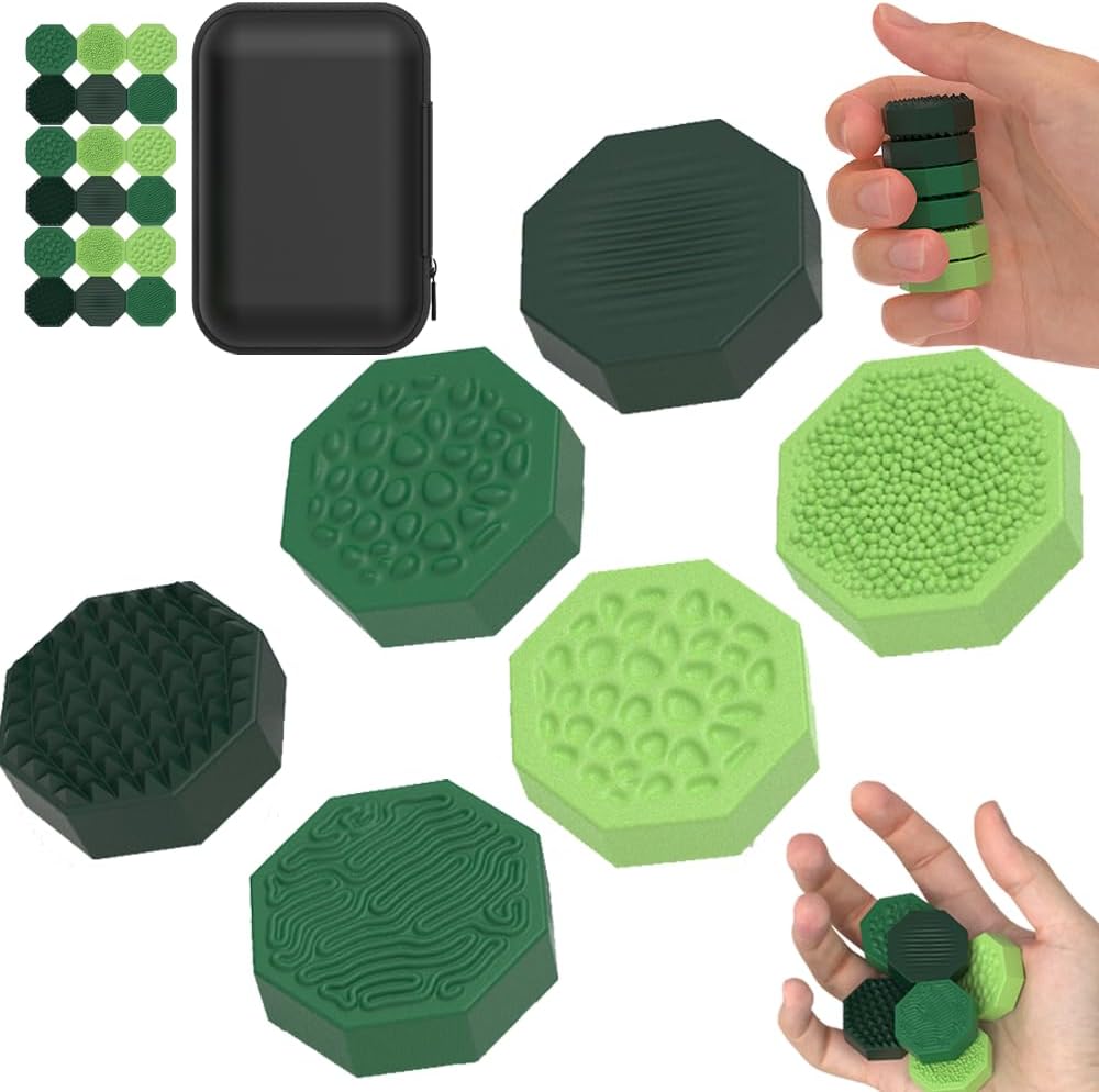 Magnetic Worry Stones Fidget for Adults, 18Pcs Silicone Sensory Fidget Stones with 6 Unique Textures, Quiet Sensory Toys for Classroom Office, ADHD Autism Anxiety Relief Tools Gifts