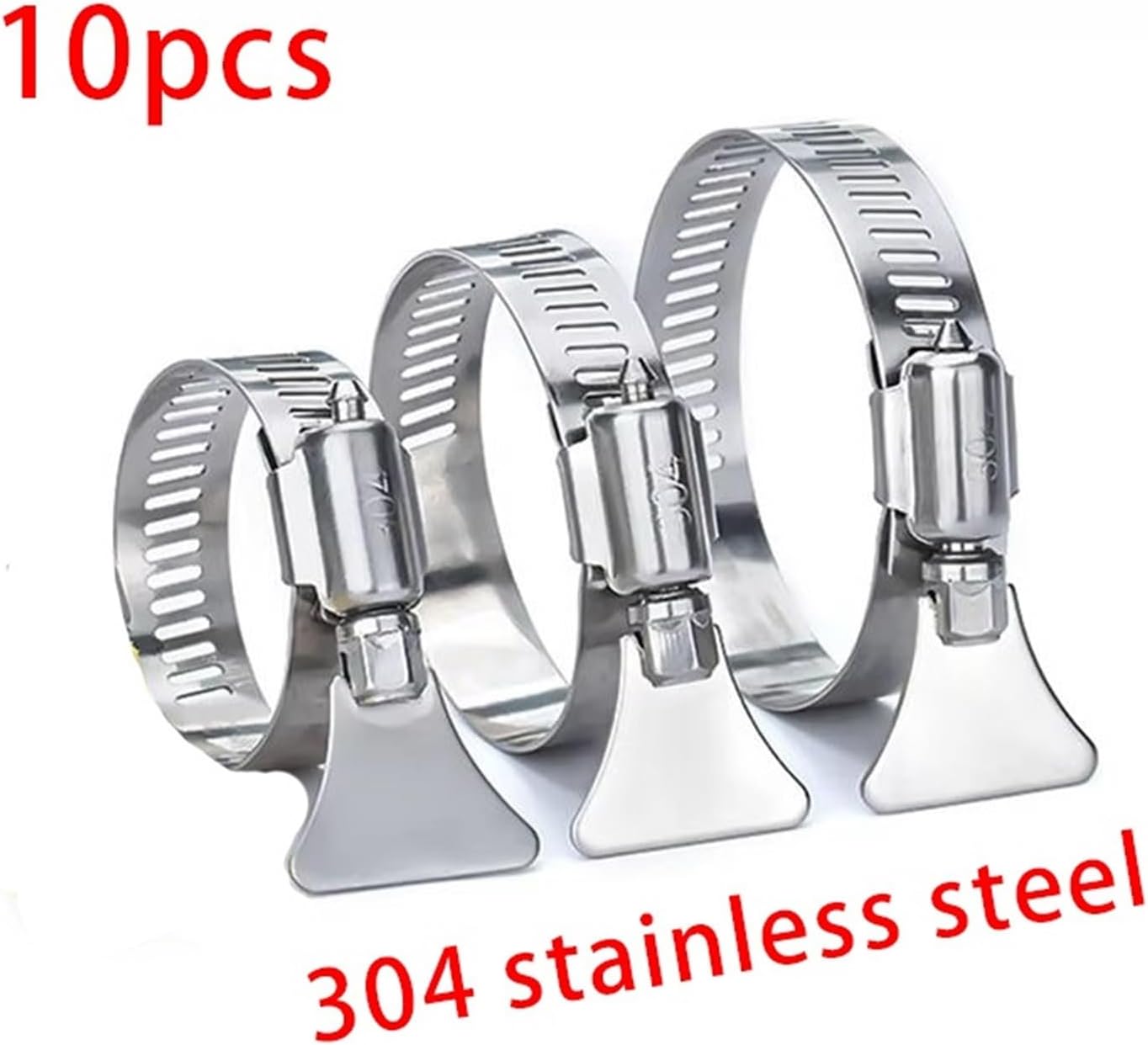 Adjustable Buckle Hose Clamps with Handle, 304 Stainless Steel Pipe Fixing Tool 10-Pack(65-89mm 10pcs)