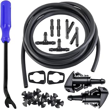 AUCELI Windshield Washer Hose Kit, 22 Pcs Set | 4M Washer Fluid Hose, 6 Pcs Hose Connectors, 2 Fan Nozzles, Connect Car Water Pump and Nozzles, Universal for Most Car
