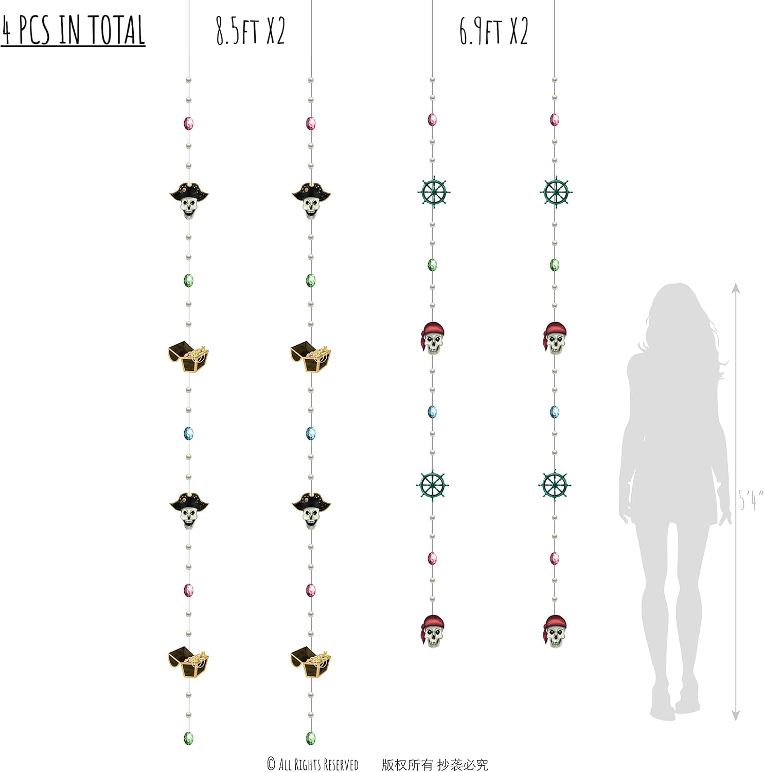 Cheerland Skull Pirate Streamers and Backdrop for Halloween Skeleton Pirate Hanging Costume Party Decoration and Supplies