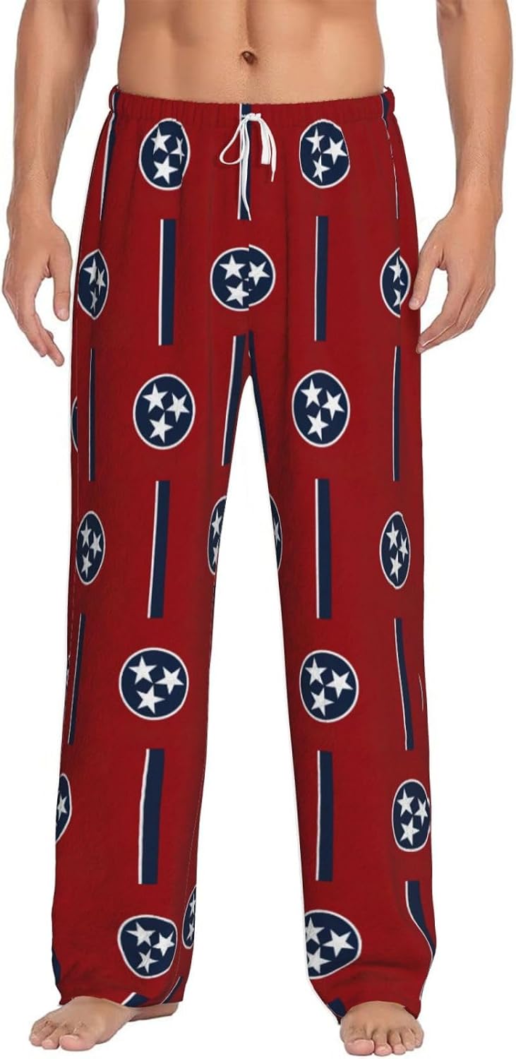Tennessee State Flag Print Mens Flannel Pajama Pants,Warm Christmas Pjs,Comfortable Lounge Pants for Men