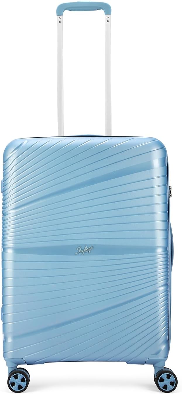 Skybags Polypropylene Skylite Check-in Trolley Bag, 66cm | Medium Hard-Sided Luggage for Travel with Smooth 8-8 Wheels Spinner Wheel & TSA Lock | 5-Year International Warranty - Powder Blue